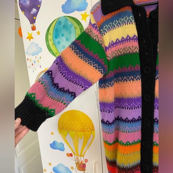 Vintage handmade sweater coat rainbow L - Picture 4 of 13